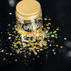 gold glitter pot sprinkled on a surface 